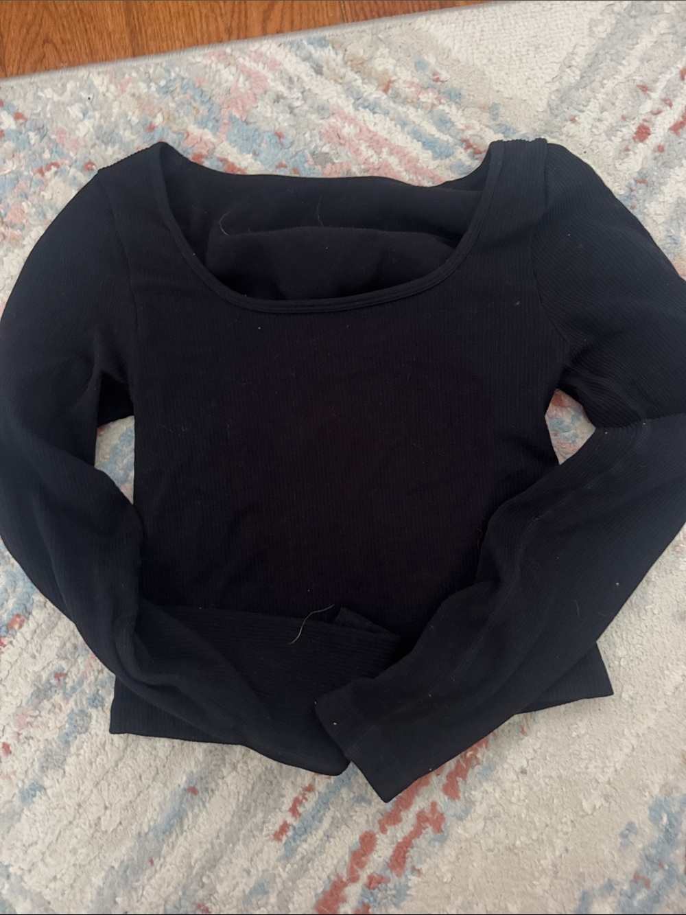 Amazon Black Ribbed Scoop-Neck Long Sleeve Tee